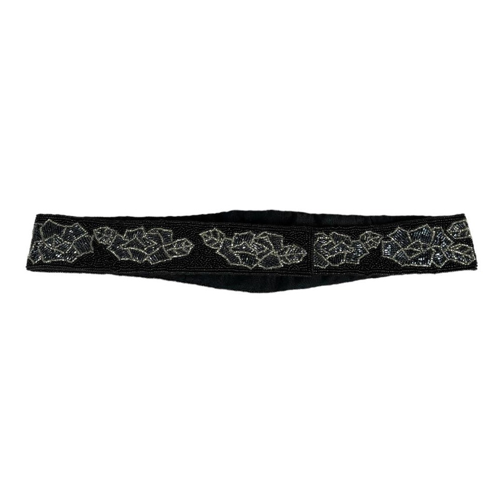 Vintage Nordstrom Black Beaded Floral Belt One Size Waist Embellished Boho Fairy - Picture 4 of 6